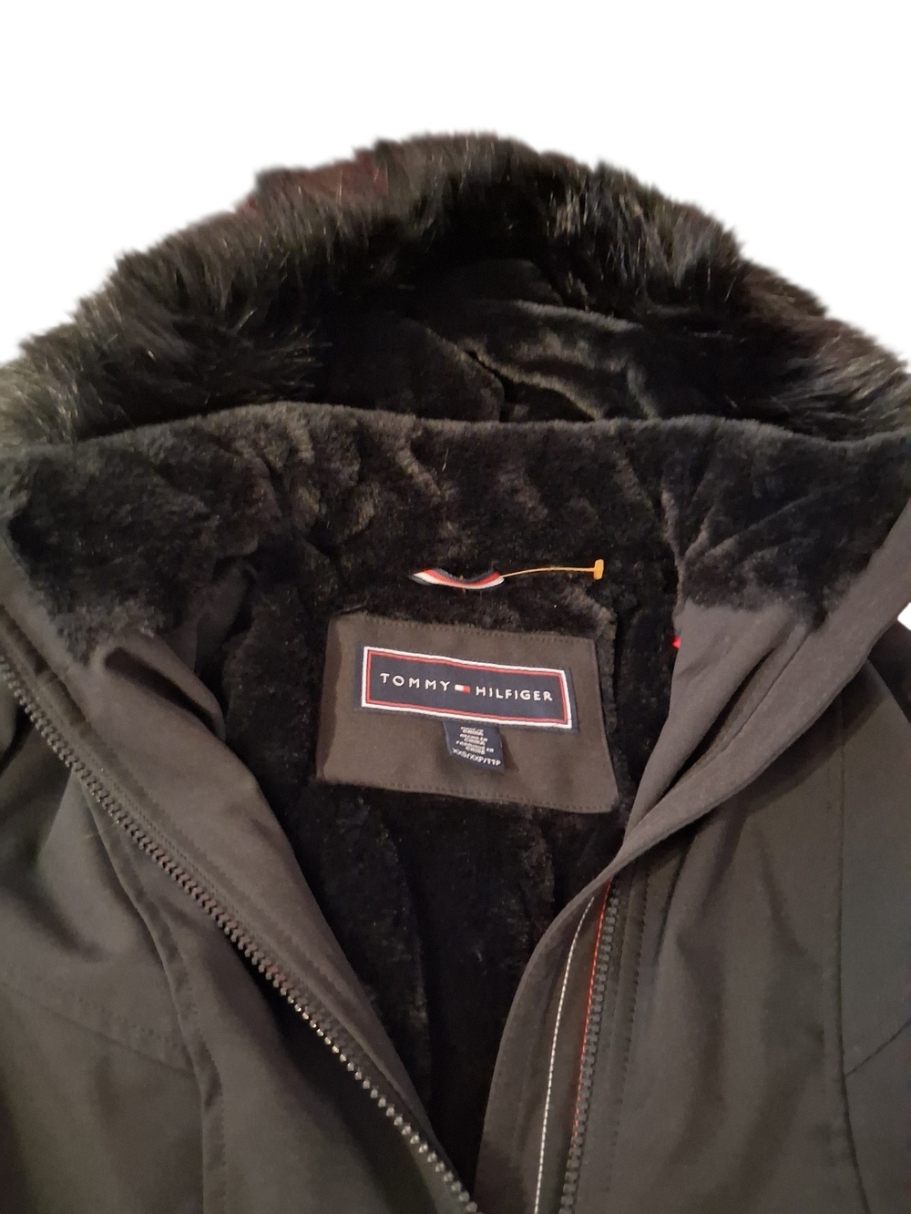 Tommy Hilfiger Black Hooded Trench Coat with Faux-Fur Trim - Picture 4 of 5